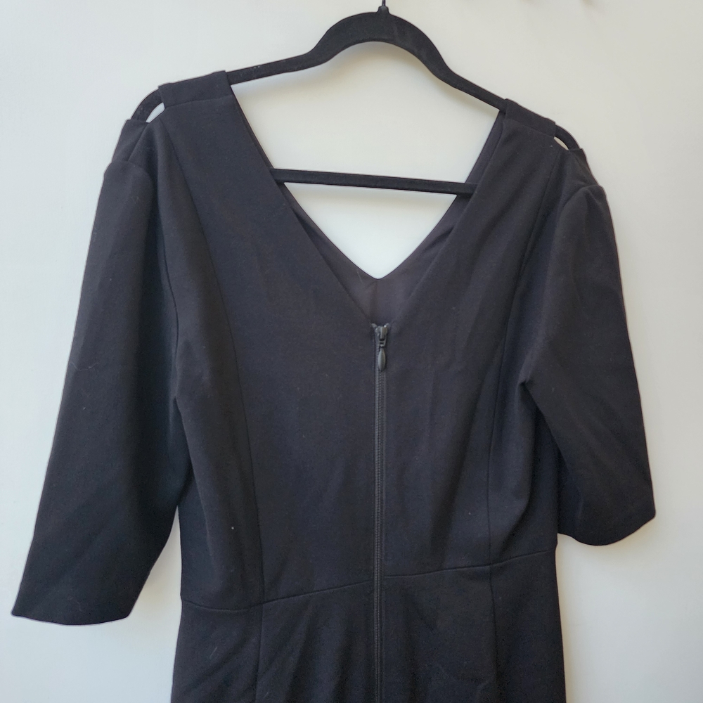 Halogen Black Midi Dress Cold Shoulder Cut Out 3/4 Sleeves 12 Midi Dual Zipper - Picture 8 of 9